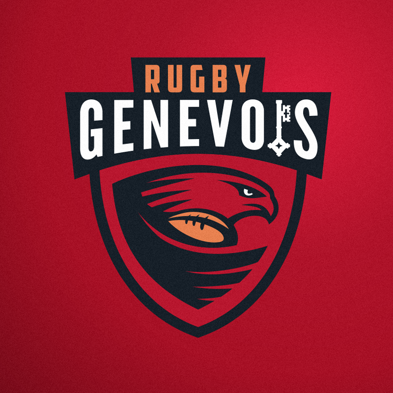 shield-shaped  logo  showing a falcon with a rugby ball in its wing