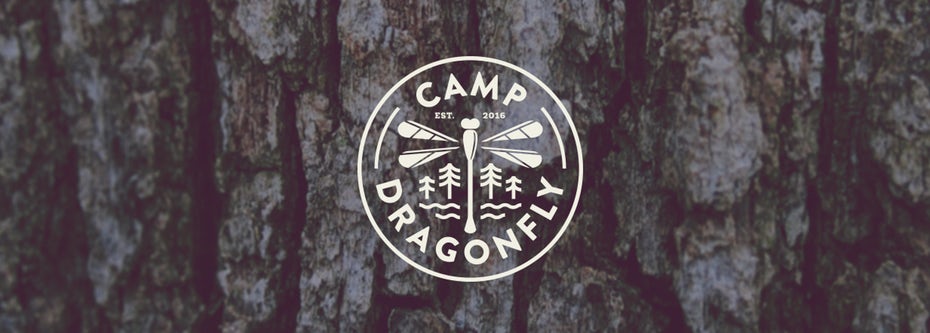 camp  logo  design with dragonfly