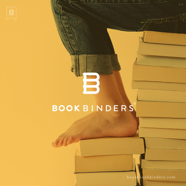 Bold  logo  in the shape of books