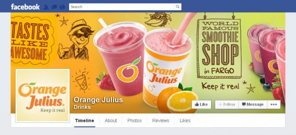 facebook cover for orange julius with smoothies